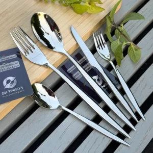 سرویس قاشق و چنگال نقره‌ای 24 نفره 120 پارچه یونیک مدل الگانس